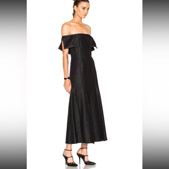 Beaufille Lambda Maxi Black Dress Off The Shoulder Denim Size 4 - Picture 9 of 17